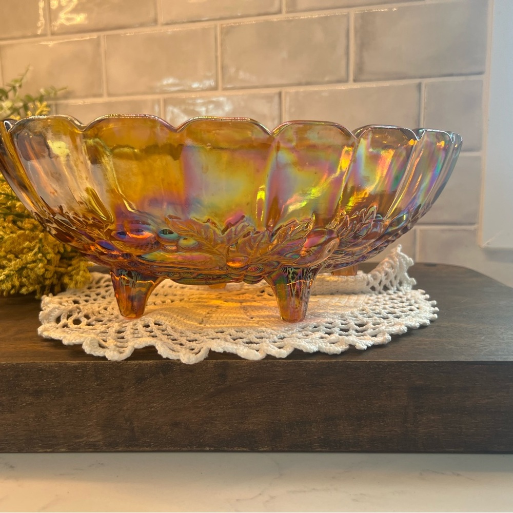 Vintage Carnival Glass Bowl, Indiana Glass "Autumn Harvest"